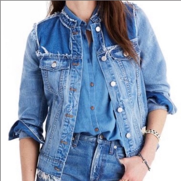 Madewell Two Tone Frayed Denim Jacket - Picture 2 of 6